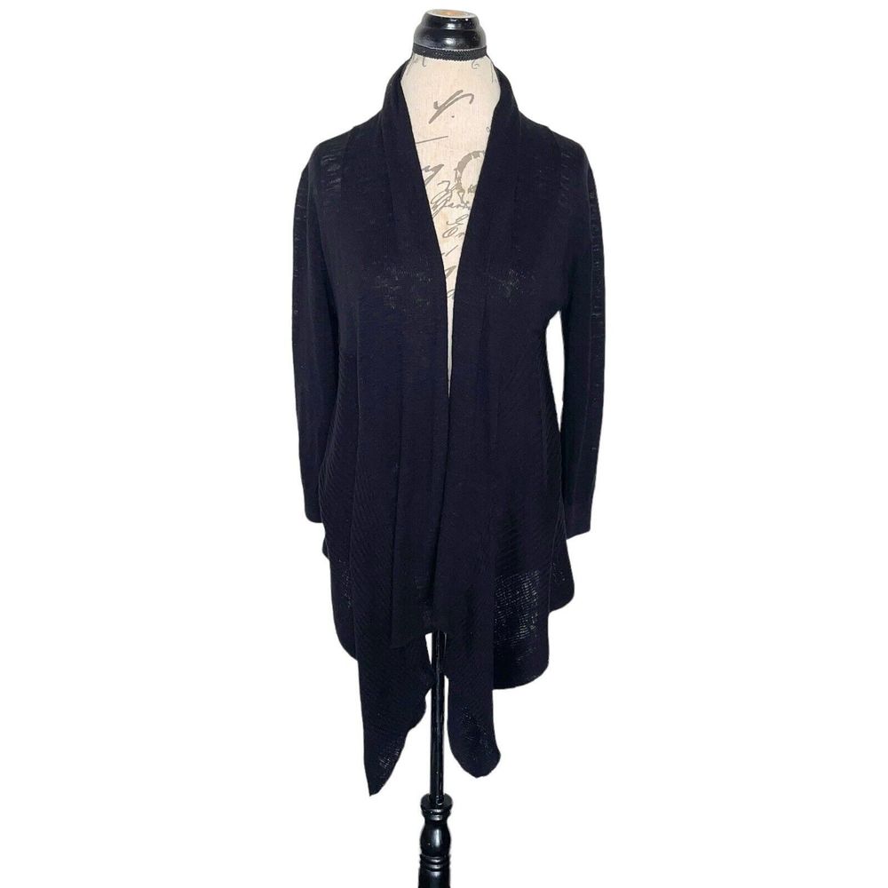 St. John's Bay Womens Open Cardigan Size Medium Black Ribbed High Low Knit NWT